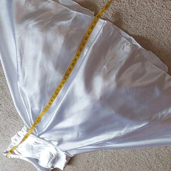 White 1950s Style Satin A-Line Tea Length Wedding Dress Sz 6 - Picture 15 of 16